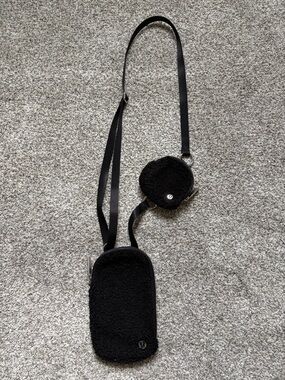 lululemon athletica Black Shearling Crossbody Phone Bag with Coin Pouch